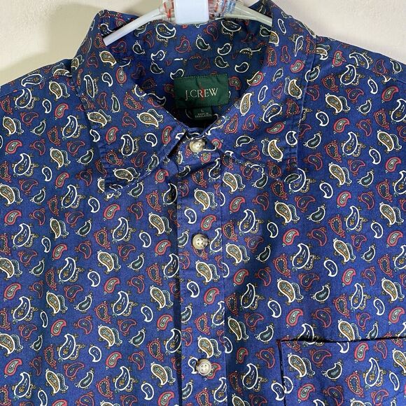 J Crew Shirt Mens Large Blue Paisley Oarsman Vintage Twill BK021 - Picture 1 of 14